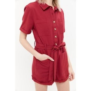 SOLD UO Carmen Belted Button-Front Romper
